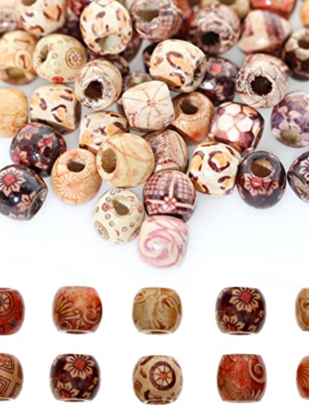 300pcs Mixed Painted Barrel Wood Spacer Beads, 12mm‎ Round Printed